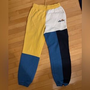 Ellesse Color Block Joggers in Yellow, White, and Blue